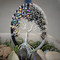 front view 3 inch tree of life hematite chips adorn entire top half of tree, accented with stars